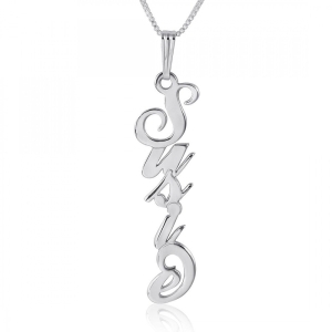 Name Necklace, Vertical Script, White Gold