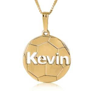 Soccer Name Necklace, Laser Cut-Out,  24k Gold Plated