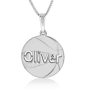 Basketball Name Necklace, Laser Cut-Out in Sterling Silver