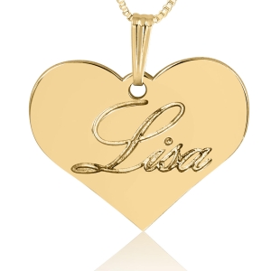Luxe Engraved Heart Name Necklace, 24k Gold Plated