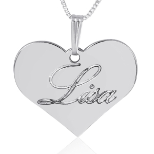Engraved Heart Pendant, Luxe, Sterling Silver