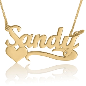 Sandy Script with Heart Name Necklace, 24k Gold Plated