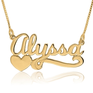 Gold Plated Name Necklace, Alyssa Script Love Line 