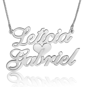 Couples Name Necklace, Romantic Script Sterling Silver