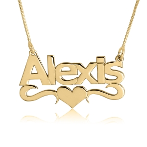 Heart Name Necklace, Michelle Print, 24k Gold Plated