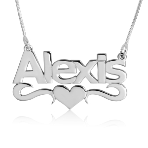 14K White Gold Heart Name Necklace, with Swoosh