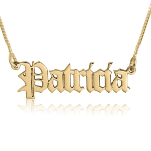 Old English Gothic Name Necklace, 24k Gold Plated