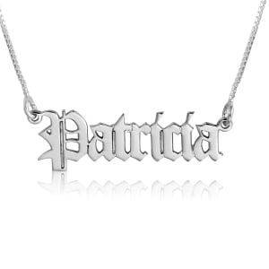 14K White Gold Name Necklace, Old English Gothic Name Plate