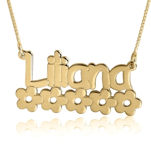 14K Gold Flower Name Necklace, Lil' Cuties Style