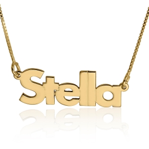 14K Gold Name Necklace, Blocky Print