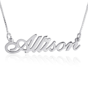 14K White Gold Heart Name Necklace, Dotted "i" 