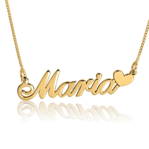 14K Gold Maria Style Name Necklace With Heart End
