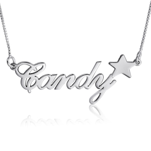 Star Name Necklace, Calligraphy Script, 14K White Gold