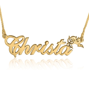 Cupid Name Necklace, Romantic, 14k Gold