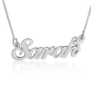 Cross Name Necklace, Graceful Script, Sterling Silver