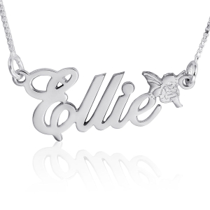 14K White Gold Fairy Angel Name Necklace