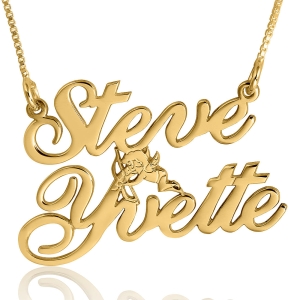 14K Gold Cupid Double Name Necklace