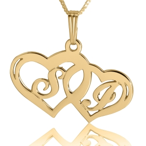 Couple Initials Heart Necklace, Luxe Style, 24k Gold Plated