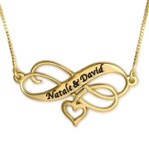 Infinity Heart Couples Name Necklace, 24k Gold Plated