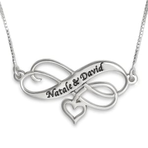 Infinity Heart Couples Name Necklace, Sterling Silver