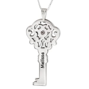 Double Thickness Key Name Necklace with Birthstone, Sterling Silver