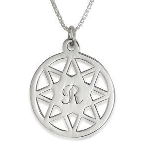 8 Point Star Laser Cut-Out Initial Pendant, Silver