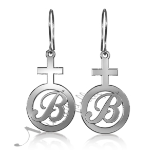 Carrie Style Initial Earrings with Female Symbol in Sterling Silver