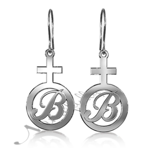 Carrie Style Initial Earrings with Female Symbol in 14k White Gold