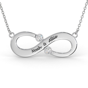Couple's Infinity Name Necklace with Diamonds in Sterling Silver