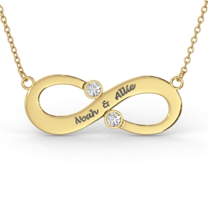 Couple's Infinity Name Necklace with Diamonds in 14K Yellow Gold 