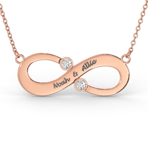 Couple's Infinity Name Necklace with Diamonds in 14K Rose Gold 