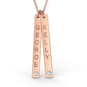 Vertical Bar Necklace with Diamonds in 14K Rose Gold 