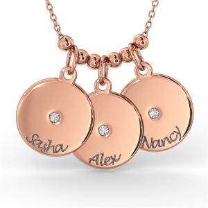 Mother's Disc Necklace with Diamond in 14K Rose Gold