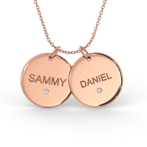 Disc Necklace for Couples with Diamonds in 14K Rose Gold 