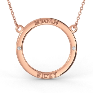Couples Circle Necklace with Diamond in 18K Yellow Gold Plating
