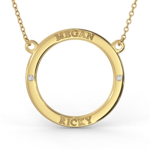 Couples Circle Necklace with Diamond in 14k Yellow Gold