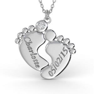 Personalized Baby Feet Name Necklace with Diamond in Sterling Silver