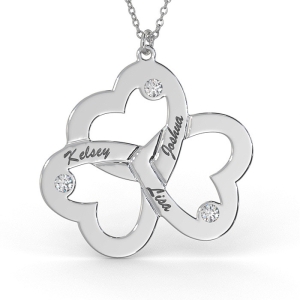 Triple Heart Necklace with Diamonds in Sterling Silver
