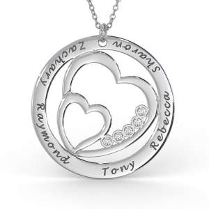 Heart in Heart Diamond Necklace in Sterling Silver