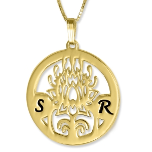 Lotus Initial Necklace, Laser-Cut, 24k Gold Plated