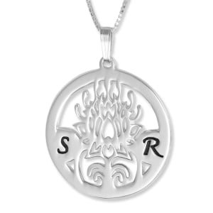 Silver Initials Necklace, Lotus Disc, Laser-Cut Single Initial