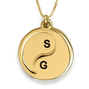 Yin Yang Double Initial Necklace, 24k Gold Plated