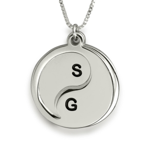 Yin Yang Double Initial Necklace, Sterling Silver
