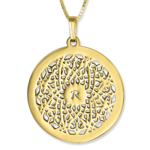 Celtic Flower Initial Pendant with Laser Cut Old English Single Initial,  24k Gold Plated