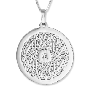 Celtic Flower Initial Pendant Laser-Cut Old English Initial, Sterling Silver