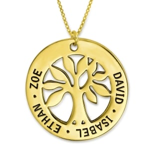 Mother's Family Tree Name Necklace,  24k Gold Plated
