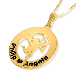 Name Necklace, Cupid in Love, 24k Gold Plated
