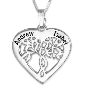 Couples Name Pendant, Tree of Life, Sterling Silver
