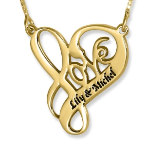 Gold Plated Couples Heart Name Necklace, Love is a Breeze
