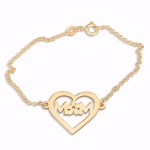 Double Thickness Gold-Plated Double Initials Heart and Flower Bracelet 